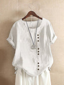 Casual Women's Short Sleeve Cotton Blouse with Side Fastenings