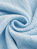 Blue Button-Trim V-Neck 3/4 Sleeve Asymmetric Hem Blouse