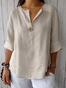 Women's Cotton Relaxed 3/4 Sleeve One-Button Blouse