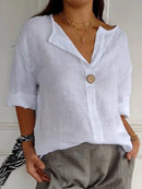 Women's Cotton Relaxed 3/4 Sleeve One-Button Blouse