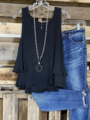 Women's Sleeveless Layered Ruffle Hem Summer Flowy Top