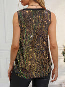 V-Neck Sleeveless Sequin Print Sexy Tank Top