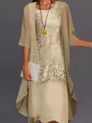 Casual Lace Two Piece Jacket Midi Dress