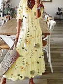 Women's Floral Print V-Neck Half Sleeve Casual Maxi Dress