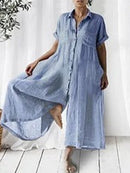 Casual Solid Linen Relaxed Lapel Jumpsuit for Women