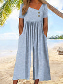 Youthful Striped Short Sleeve Jumpsuit for Women