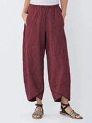 Women's Cropped Elastic Waist Casual Pants with Cross Hem