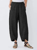Women's Cropped Elastic Waist Casual Pants with Cross Hem