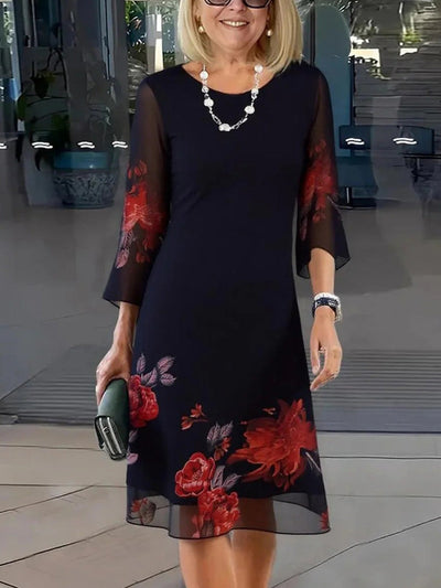 Gorgeous Floral Print 3/4 Sleeve Mini Dress