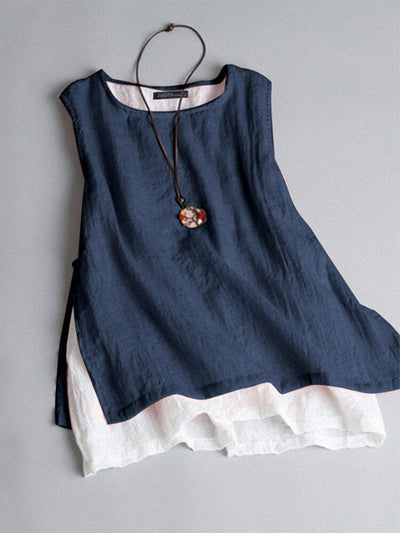 Contrast Patchwork Side Split Sleeveless Tank Top