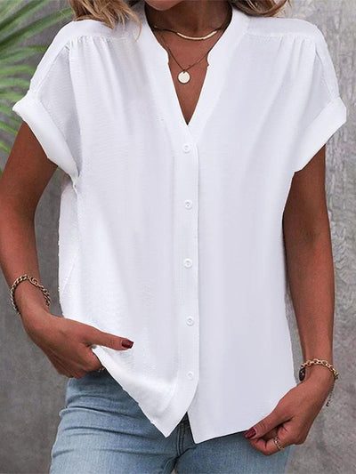 Summer Women's Casual Short Sleeve Button-Up Blouse