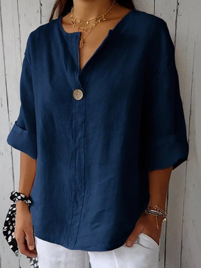 Women's Cotton Relaxed 3/4 Sleeve One-Button Blouse