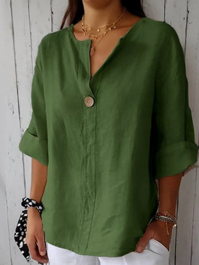 Women's Cotton Relaxed 3/4 Sleeve One-Button Blouse
