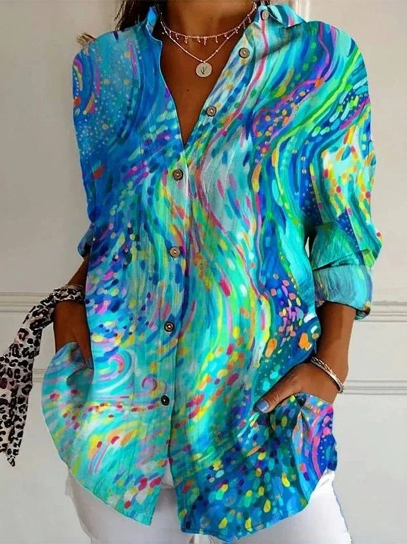 Abstract Print Women's Casual Long Sleeve Button-Down Shirt