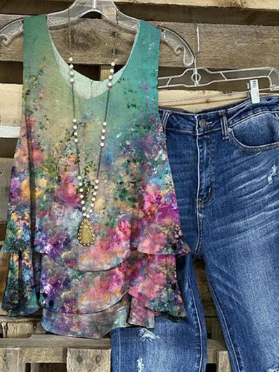 V-neck Floral Print Sleeveless Tank Top