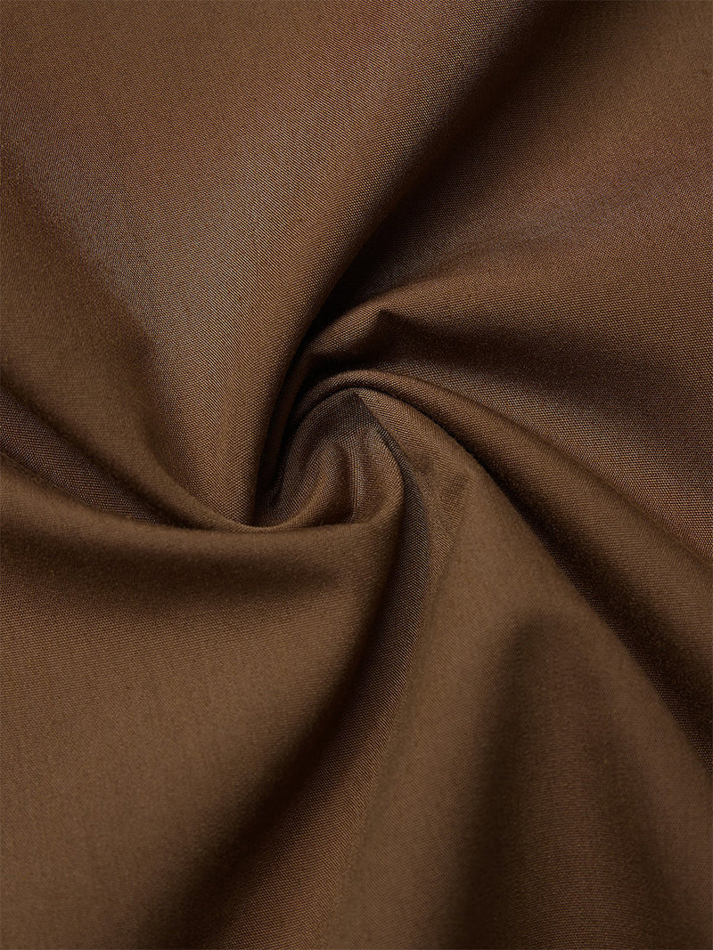 Solid Coffee Plain V-Neck Loose Fit Casual Button Shirt