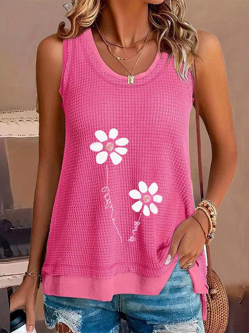 Crew Neck Casual Floral Tank Top