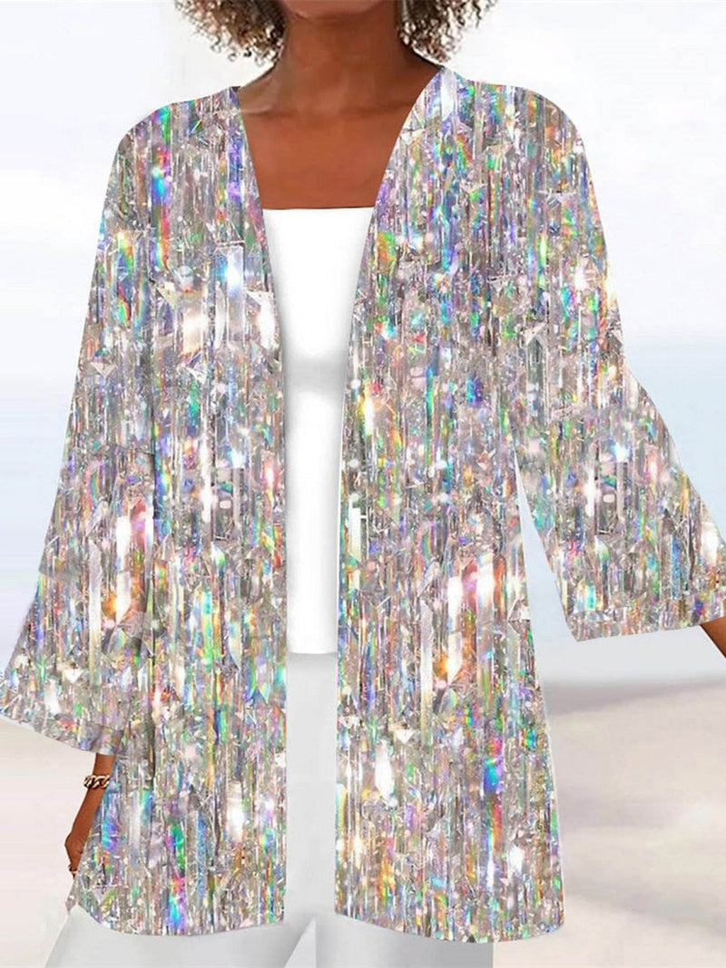 Women's Shimmer Sequin 3/4 Sleeve Open Front Cardigan