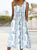 Sleeveless Leaf Print Midi Dress with Jacket for Women