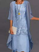 Casual Lace Two Piece Jacket Midi Dress