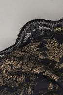 Black Lace Floral Embroidery V-Neck 3/4 Sleeve Elegant Midi Dress