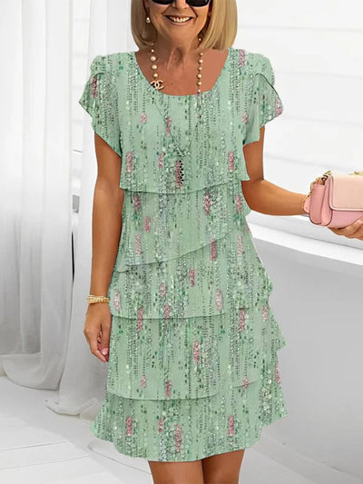 Fresh Green Round Neck Short Sleeve Mini Dress