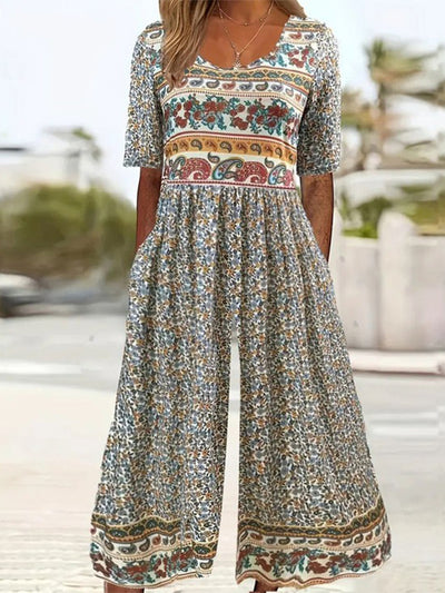 Khaki Side Pocket Scoop Neck Jumpsuit for Women