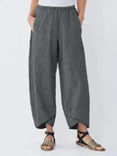 Women's Cropped Elastic Waist Casual Pants with Cross Hem