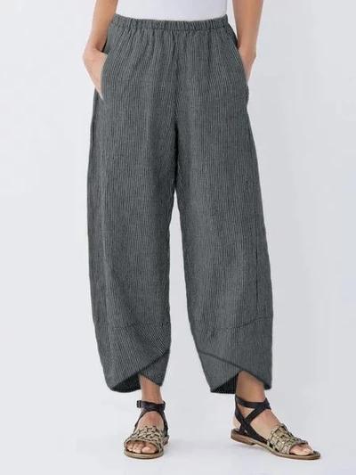 Women's Cropped Elastic Waist Casual Pants with Cross Hem