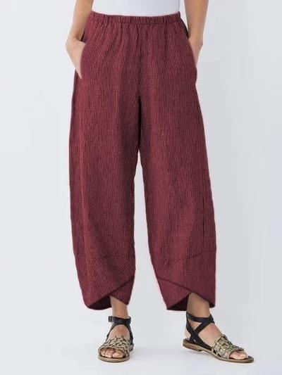 Women's Cropped Elastic Waist Casual Pants with Cross Hem