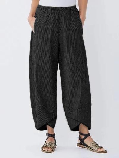 Women's Cropped Elastic Waist Casual Pants with Cross Hem