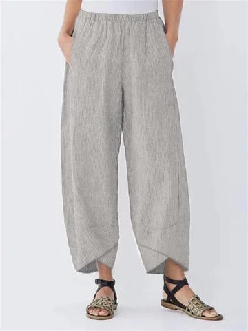 Women's Cropped Elastic Waist Casual Pants with Cross Hem