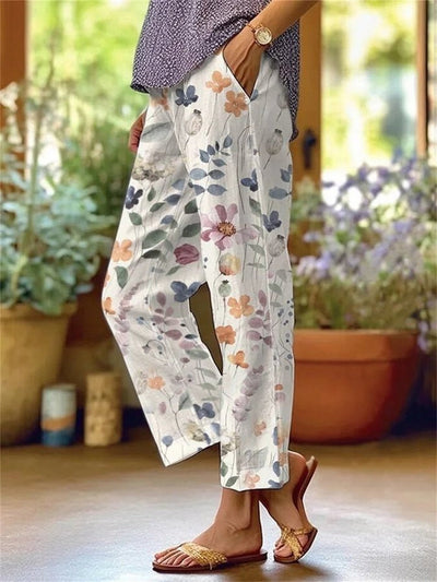 Floral Print Cropped Pants with Pockets for Women