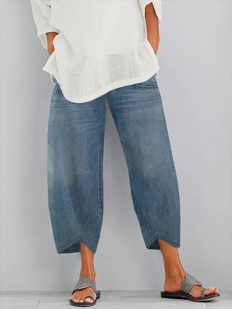 Casual Relaxed Cropped Cotton Pants with Tapered Leg for Women