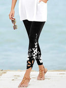 Floral Print Cut-Out Hem Leggings for Women